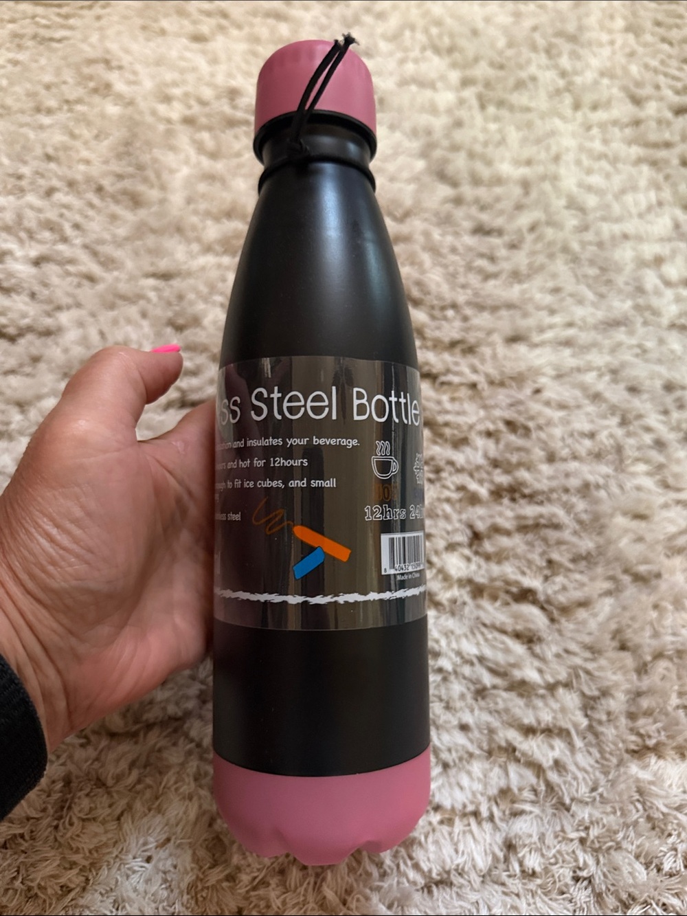 Stainless Steel Insulated Water Bottle - Pink & Black NEW
